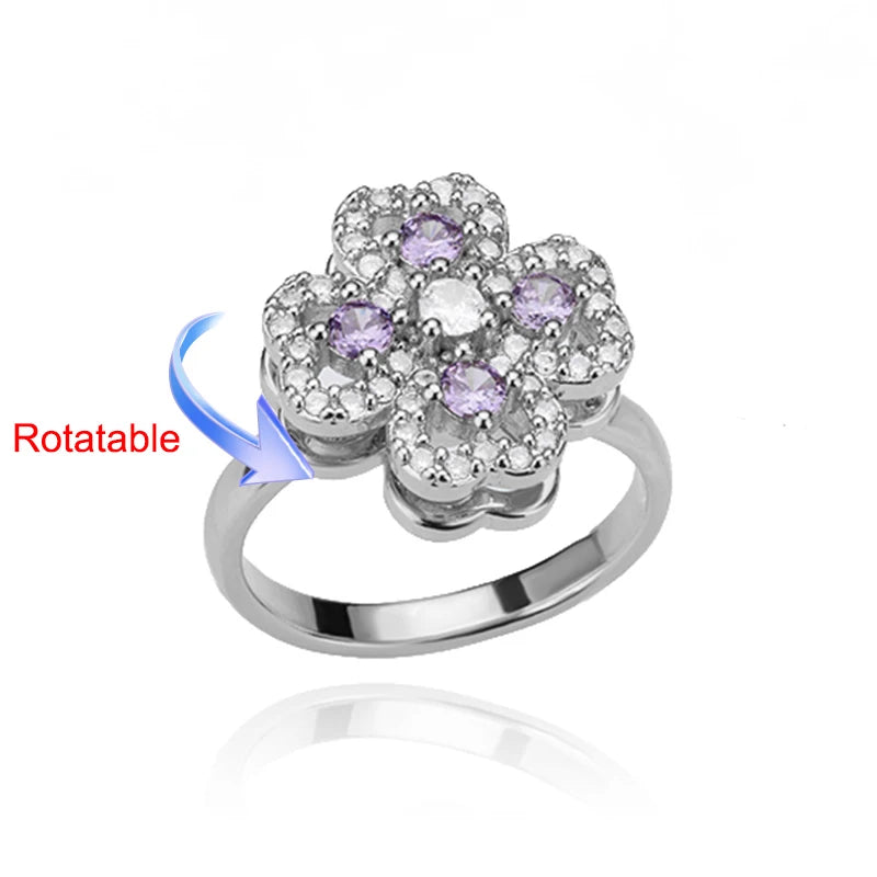Rotating Four-Leaf Clover Ring — Anti-Stress Pave Zircon Gold Band