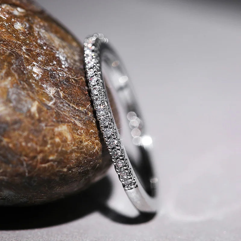 Dainty Sparkling Zircon Stacking Ring – Versatile Wedding Band for Her