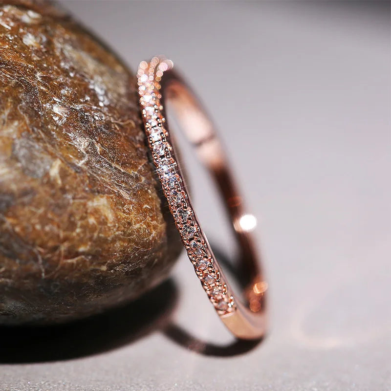 Dainty Sparkling Zircon Stacking Ring – Versatile Wedding Band for Her
