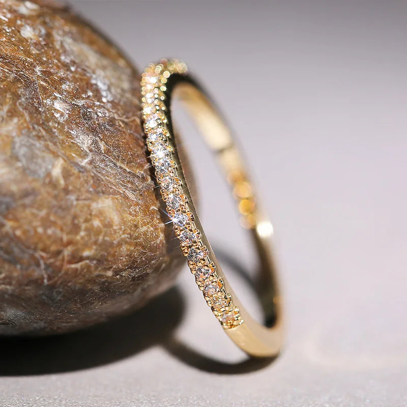 Dainty Sparkling Zircon Stacking Ring – Versatile Wedding Band for Her