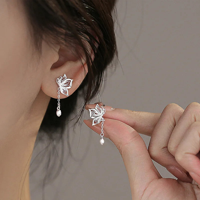 Luxury Butterfly Tassel Stud Earrings