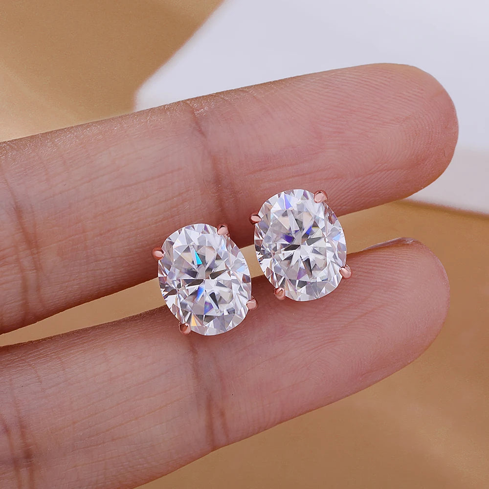 Oval Moissanite Stud Earrings — D Color VVS1, GRA Certified 925 Silver