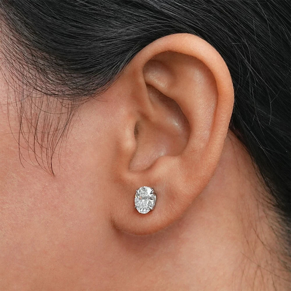 Oval Moissanite Stud Earrings — D Color VVS1, GRA Certified 925 Silver
