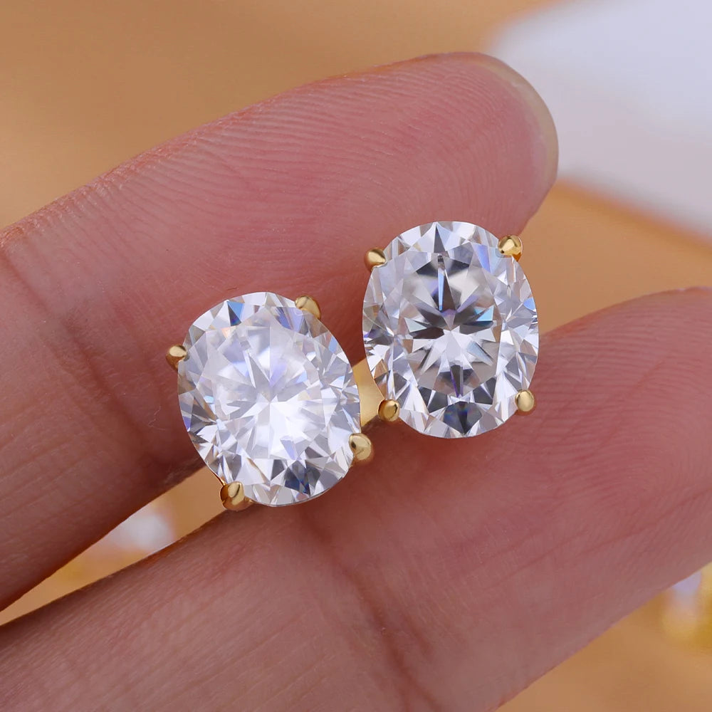 Oval Moissanite Stud Earrings — D Color VVS1, GRA Certified 925 Silver