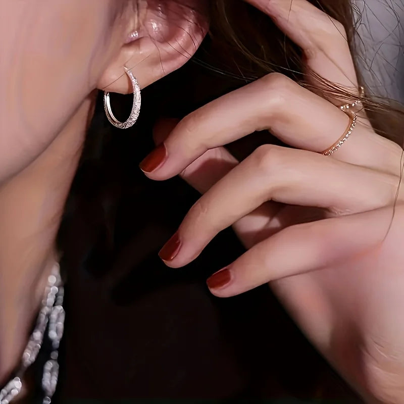 Pure Silver Sparkling Circle Earrings for Women