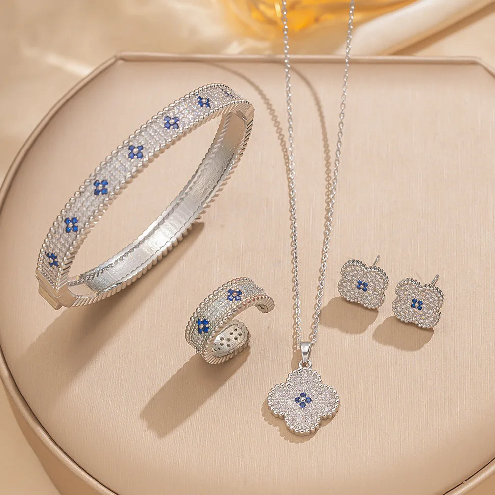 Micro Pave Lucky Clover Jewelry Set — Daily & Party Wear, Perfect Gift